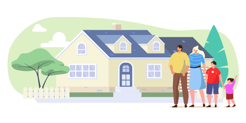 family in front of house illustration